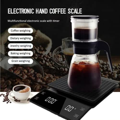 3T6B Elektronische Küchenwaage für Kaffee und Timer (3kg/0.1g) mit LED-Anzeige und Batterien enthalten