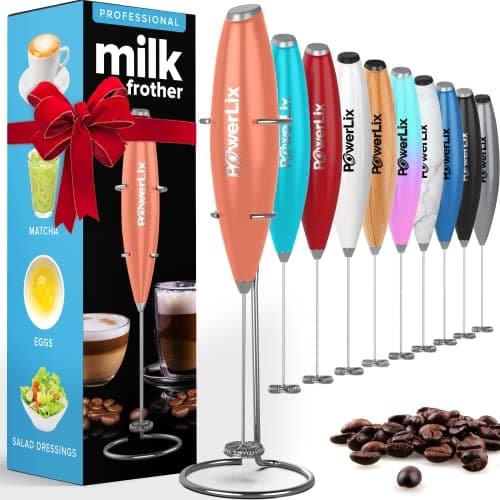 PowerLix Elektrischer Milk Frother - für Kaffee & Schokolade - Edelstahlständer 15-20s, 19000 U/min, Batteriebetrieben
