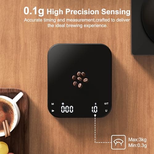 Ultrean Kaffeewaage mit Timer für Espresso und Pour-Over Kaffee, precision 3 kg/0,1g Küchenwaage, Digital-LED-Anzeige, T