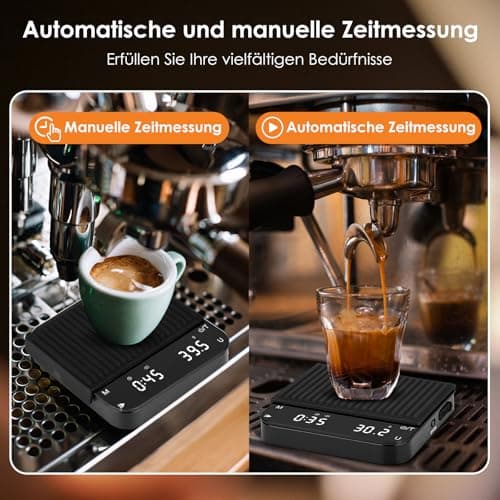 Gaethra Digitale Kaffeewaage mit Timer für Baristi mit Hoher Präzision, USB-C Wiederaufladbar, Automatischer Tarierung
G