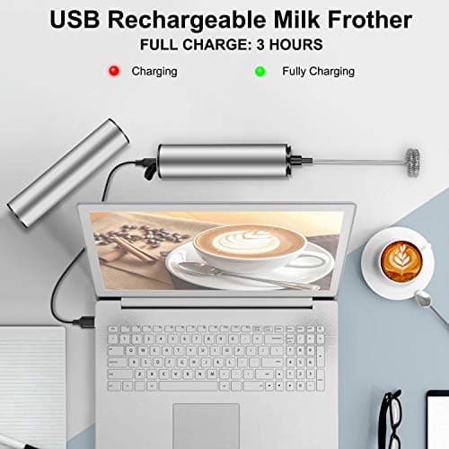 MOSUO Elektrischer Milchaufschäumer USB Ladbar Edelstahl Mini Handmixer Doppel-Schneebesen Creme Aufschäumen Kaffee Cock