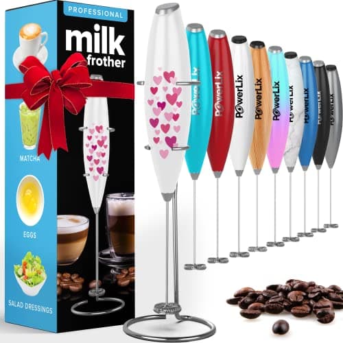 PowerLix Elektrischer Milk Frother - für Kaffee & Schokolade - Edelstahlständer 15-20s, 19000 U/min, Batteriebetrieben