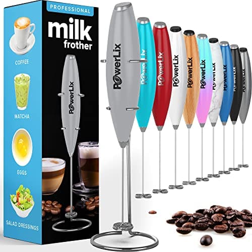 PowerLix Elektrischer Milk Frother - für Kaffee & Schokolade - Edelstahlständer 15-20s, 19000 U/min, Batteriebetrieben