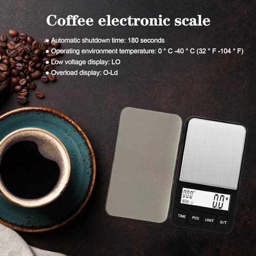 Vesaneae Kleine Taschen-Kaffeewaage für Kaffeerobustee und Backen Mit Timer und Precisionsgenauigkeit 0,1g Spec 110g