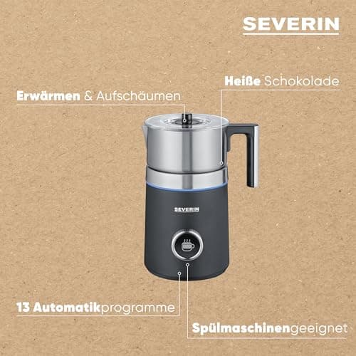 SEVERIN SPUMA 700 Plus - Induktions-Milchaufschäumer mit OLED-Display und 13 Programmen für Barista-Erlebnisse, schwarz,