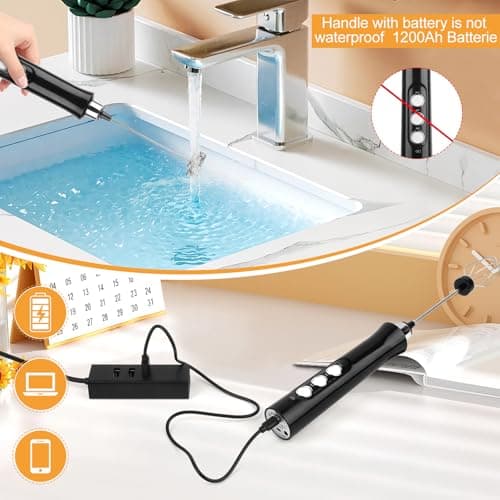 NVIYAM Elektrischer Hand-Held Milk Frother Stab, Drei Quirl, Wiederaufladbar, für Matcha, Cappuccino und Sahne