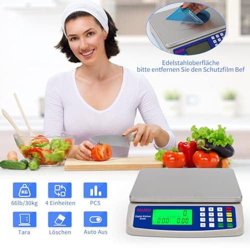 Digitale Küchenwaage 30kg 1g Genauigkeit Food Scale mit Edelstahlplatf ace und LCD Display
| Küchenwaage 30kg 1g Genaui