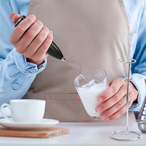 POWSAF Schwarz/Silbrig Milchaufschäumer elektrisch mit Ständer, 13000 U/min, ideal für Latte, Cappuccino und Kaffee