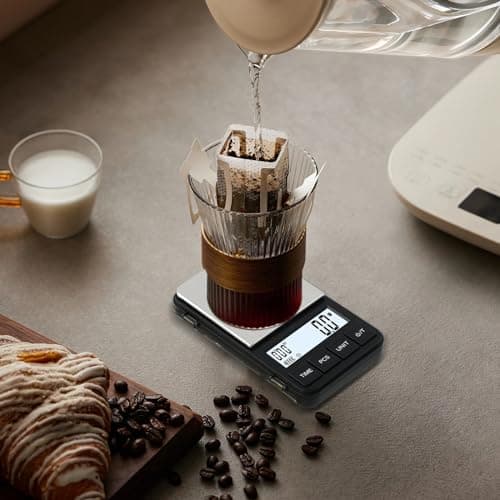 Vesaneae Kleine Taschen-Kaffeewaage für Kaffeerobustee und Backen Mit Timer und Precisionsgenauigkeit 0,1g Spec 110g