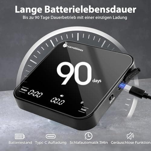 Carrottimes Wiederaufladbare Mini Kaffeewaage mit Timer - Präzision 2 kg/0,1 g für Espresso und Pour-Over (schwarz)  
Ca