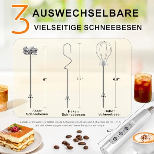 YUSWKO Milchaufschäumer elektrisch für Cappuccino, Usb Wiederaufladbarer Aufschäumer mit 3 Köpfen, 3 Geschwindigkeiten u