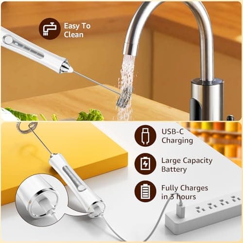NEUTYPECHIC Elektrischer Milchaufschäumer Stab USB-C Aufladbar für Kaffee/Latte/Cappuccino - Abnehmbare 3 Geschwindigkei