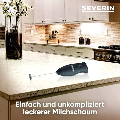 SEVERIN Elektrischer Milchaufschäumer SM 3590, kompakt aus Edelstahl, batteriebetrieben, einfache Handhabung, inkl. 2 Ba