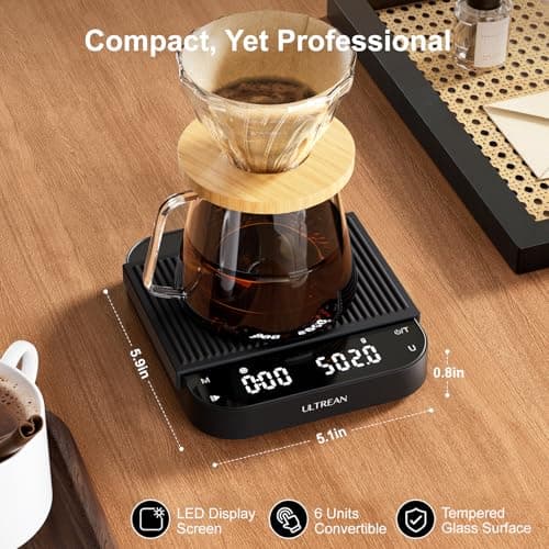Ultrean Kaffeewaage mit Timer für Espresso und Pour-Over Kaffee, precision 3 kg/0,1g Küchenwaage, Digital-LED-Anzeige, T