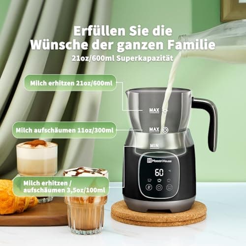 Maestri House Elektrischer Milchaufschäumer 12-in-1, Edelstahl, Variabel Temperatur, Speicherfunktion, ClimatePartner ce