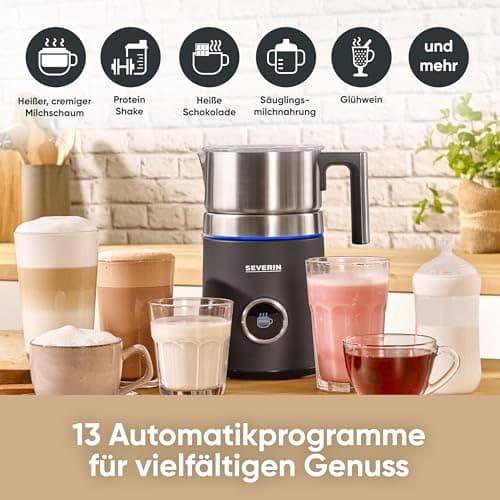 SEVERIN SPUMA 700 Plus - Induktions-Milchaufschäumer mit OLED-Display und 13 Programmen für Barista-Erlebnisse, schwarz,