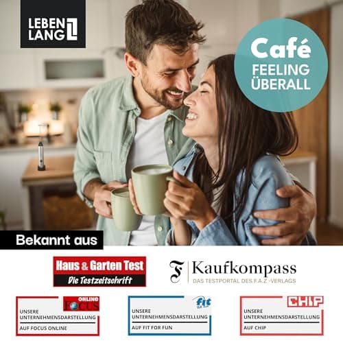 LEBENLANG Elektrischer Milchaufschäumer Stab wiederaufladbar mit USB-Anschluss & Extra Rührbesen