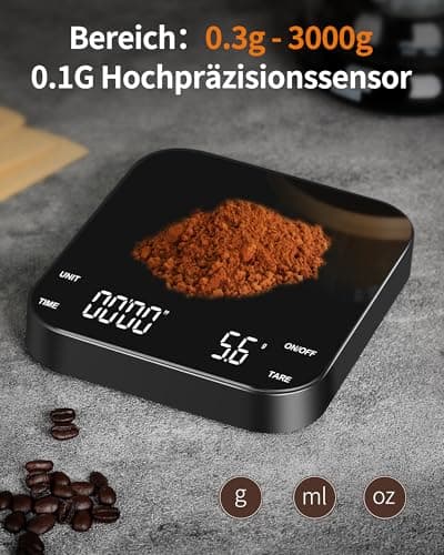 Kaffeewaage mit Timer für Kaffeeenthusiaste im Haus,Mini Kaffeewaage 3000g/0,1g für Espresso und Pour-Over,akkuenbetrieb