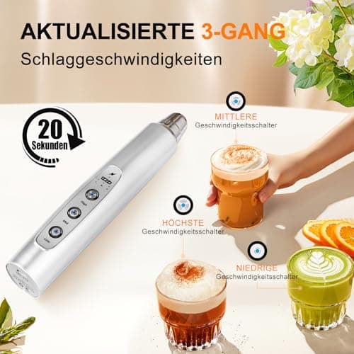 YUSWKO Milchaufschäumer elektrisch für Cappuccino, Usb Wiederaufladbarer Aufschäumer mit 3 Köpfen, 3 Geschwindigkeiten u