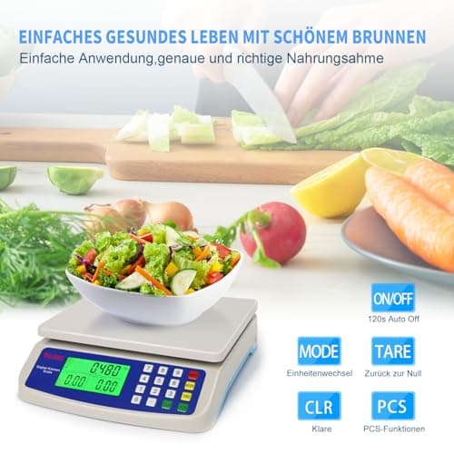 Digitale Küchenauswaage bis 30kg groß LCD-Anzeige mit Tara-Funktion und PCS-Zählwaage, 3 Einheiten Messkonvertierung