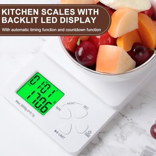 AiQInu Küchenwaage Digital mit Timer für Küchenprofi und -anfänger, 3kg/0.1g Hochpräzise Kaffeewaage, 3kg Küchenwaage mi