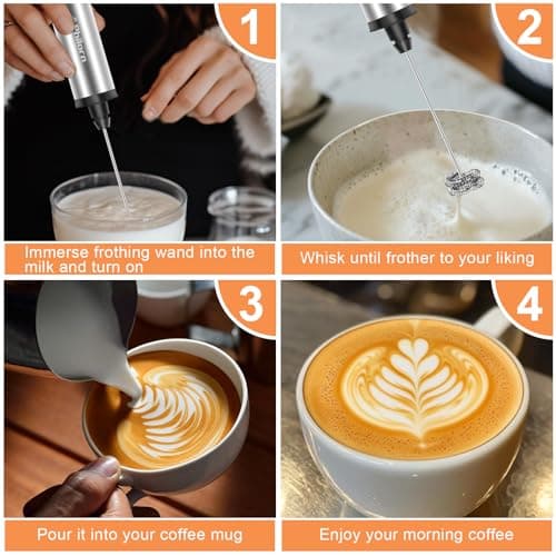 Philorn Elektrischer Milchauflöffel 3-Gang USB-Aufladbar Edelstahl mit 3 Heads für Kaffee/Latte/Cappuccino/Creme/Cocktai