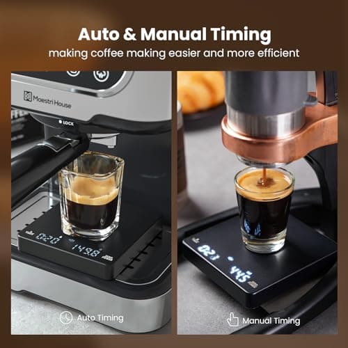 Maestri House Mini Kaffeewaage mit Timer für Kaffeespezialitäten und Pour-Over Drinkers im Zuhause und beim Camping 2kg/