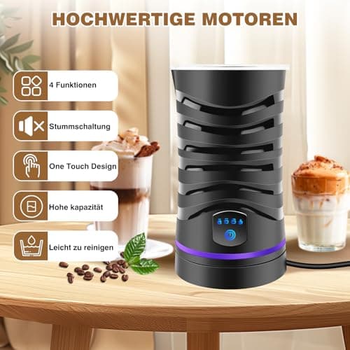 Milchaufschäumer 4 In 1 Elektrisch für Cappuccino, Latte, Mokka, Macchiato Heiße Schokolade Milchaufschäumer mit 4 Modi