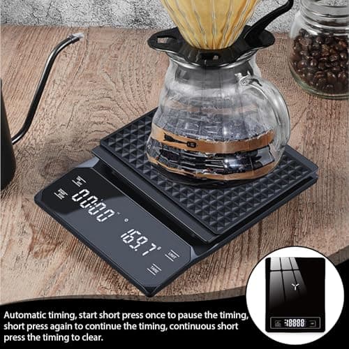 Asfrode Digitale Kaffeewaage mit Timer für Coffee Lovers zur Präzisen Zubereitung von Espresso und Kaffee Max 3kg