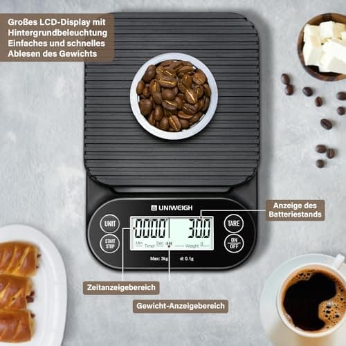 UNIWEIGH Digitale Kaffeewaage mit Timer für Specialty Kaffee Drinkers im Zuhause
