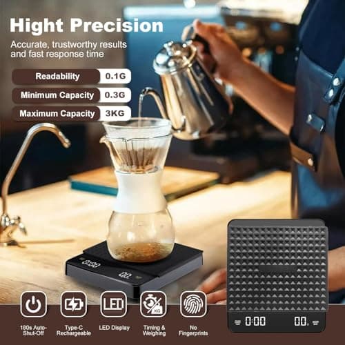 Kaffeewaage mit Timer Küchenwaage für Coffee Aficionados mit Timer und LED-Anzeige, Küche/Backen/Hochpräzise Waage 3kg/0