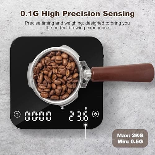 Mini-Kaffeewaage mit Timer für Barista und Filterkaffee (2kg/0.1g Genaue, LED Anzeige, Schwarz)  
wiederaufladbare Baris