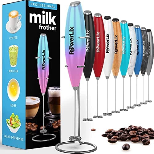PowerLix Elektrischer Milk Frother - für Kaffee & Schokolade - Edelstahlständer 15-20s, 19000 U/min, Batteriebetrieben