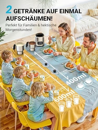 Livatro Elektrischer Milchaufschäumer Doppelbechern 600ml/400ml füreinheitliche Preise & Spitzenleistung mit Induktion &