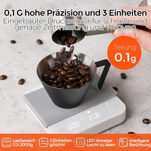 carrottimes Wiederaufladbare Mini Kaffeewaage mit Timer für Espresso und Pour-Over-Kaffee (Weiß)  
carrottimes Präzision