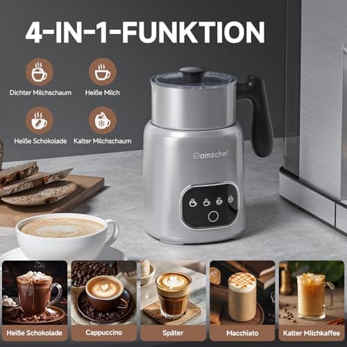 AMZCHEF Milchaufschäumer Edelstahl LED-Touchscreen 3D-Induktion Ertümt Schokolade und Milch für(latte, Cappuccino, Mokka