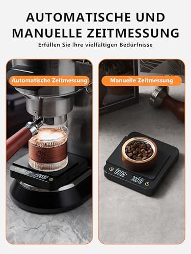 Foraco Mini-Kaffeewaage mit Timer & automatischer Zeitmessung, Präzise 3kg/0,1g Waage für Espresso & Pour-Over, Ideale K