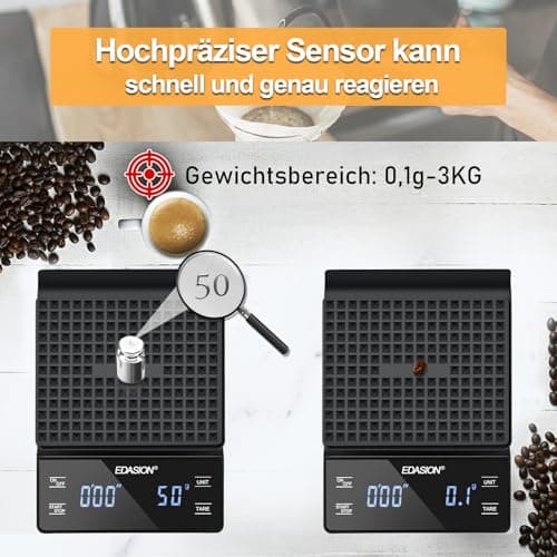 Digitale Kaffee Waage mit Timer & LED-Anzeige für Espresso
| Wasserdichte Espresso Waage mit großem Touchscreen & Hochp