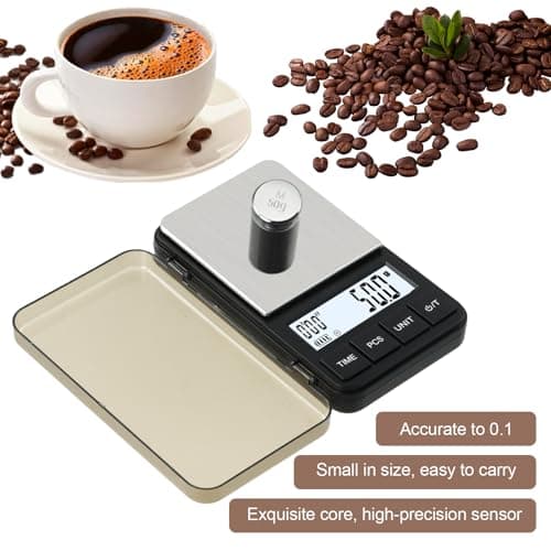 Vesaneae Kleine Taschen-Kaffeewaage für Kaffeerobustee und Backen Mit Timer und Precisionsgenauigkeit 0,1g Spec 110g