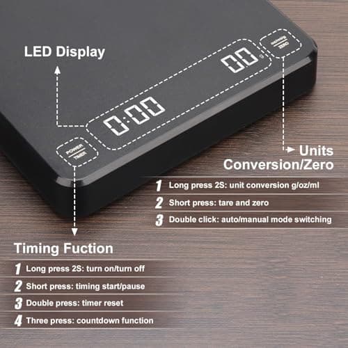 Kaffeewaage mit Timer Küchenwaage für Coffee Aficionados mit Timer und LED-Anzeige, Küche/Backen/Hochpräzise Waage 3kg/0