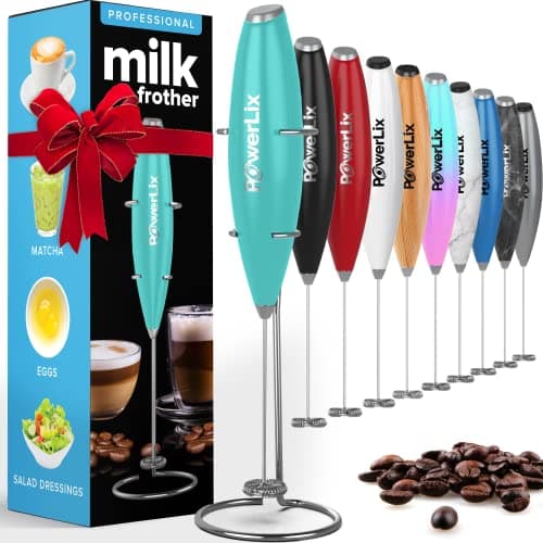 PowerLix Elektrischer Milk Frother - für Kaffee & Schokolade - Edelstahlständer 15-20s, 19000 U/min, Batteriebetrieben