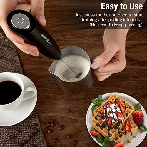 SimpleTaste Elektrischer Milchaufschäumer, 2-Batterietank, Edelstahl Standfuß, Starkmotor, Handheld Schaumbereiter (blac