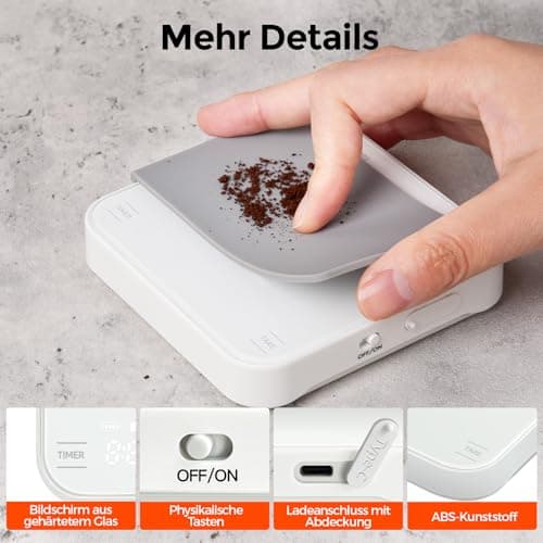 carrottimes Wiederaufladbare Mini Kaffeewaage mit Timer für Espresso und Pour-Over-Kaffee (Weiß)  
carrottimes Präzision
