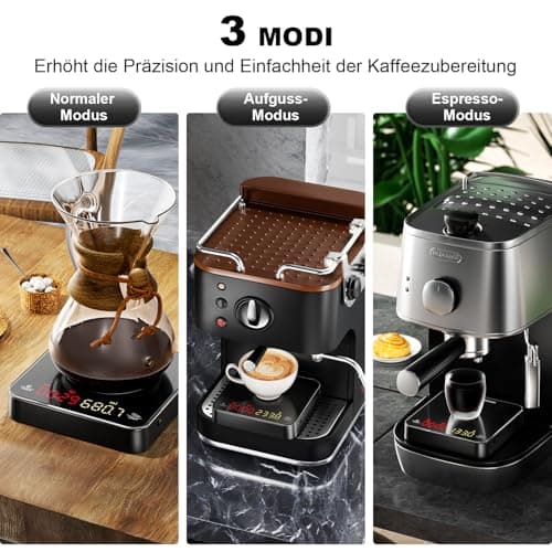 UNIWEIGH Mini-Kaffeewaage mit Timer für Kaffeeverzehrer in der Küche und Bar, 2kg/0,1g Präzisionswaage für Espresso & Po