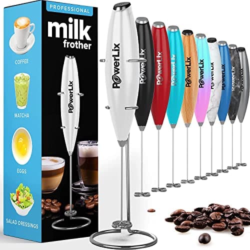 PowerLix Elektrischer Milk Frother - für Kaffee & Schokolade - Edelstahlständer 15-20s, 19000 U/min, Batteriebetrieben