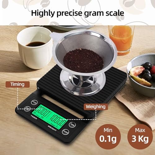 Kaffeewaage mit Timer - Digitale Espresso Waage 0,1g Präzision & Tara Küchenwaage bis 5kg mit g/oz/ml/lb - LCD Display f