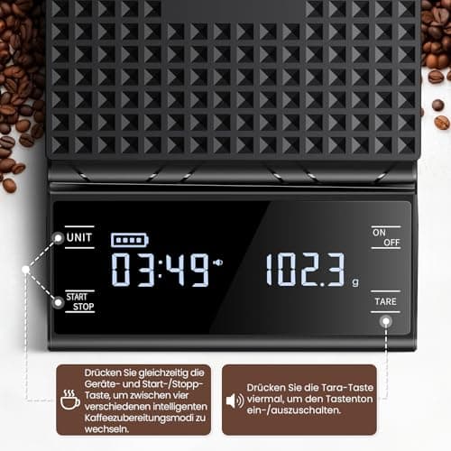 BKXCHA Digital Kaffeewaage Mit Timer Für Coffee-Lovers im Büro und Zuhause, Präzision Bis 0,1 G, Automatischer Ausmesser