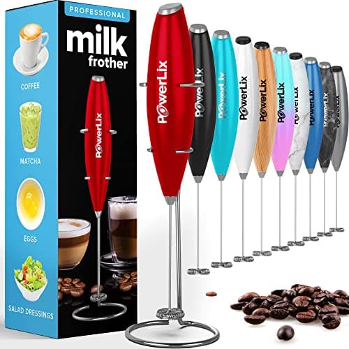 PowerLix Elektrischer Milk Frother - für Kaffee & Schokolade - Edelstahlständer 15-20s, 19000 U/min, Batteriebetrieben
