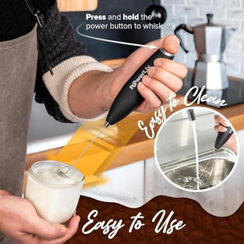 PowerLix Elektrischer Milk Frother - für Kaffee & Schokolade - Edelstahlständer 15-20s, 19000 U/min, Batteriebetrieben
