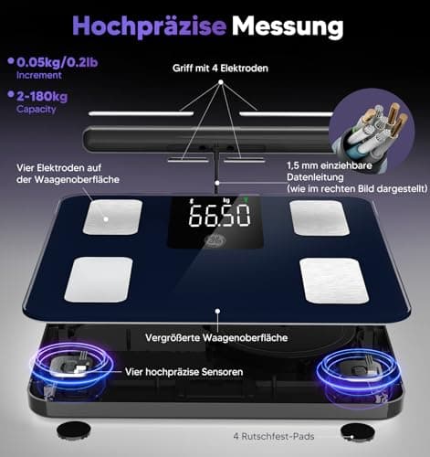 GE Körperfettwaage Smart Waage für Personen: Digitale Waage mit Körperfett und Muskelmasse, 180 kg/400 lbs - Perfekte An